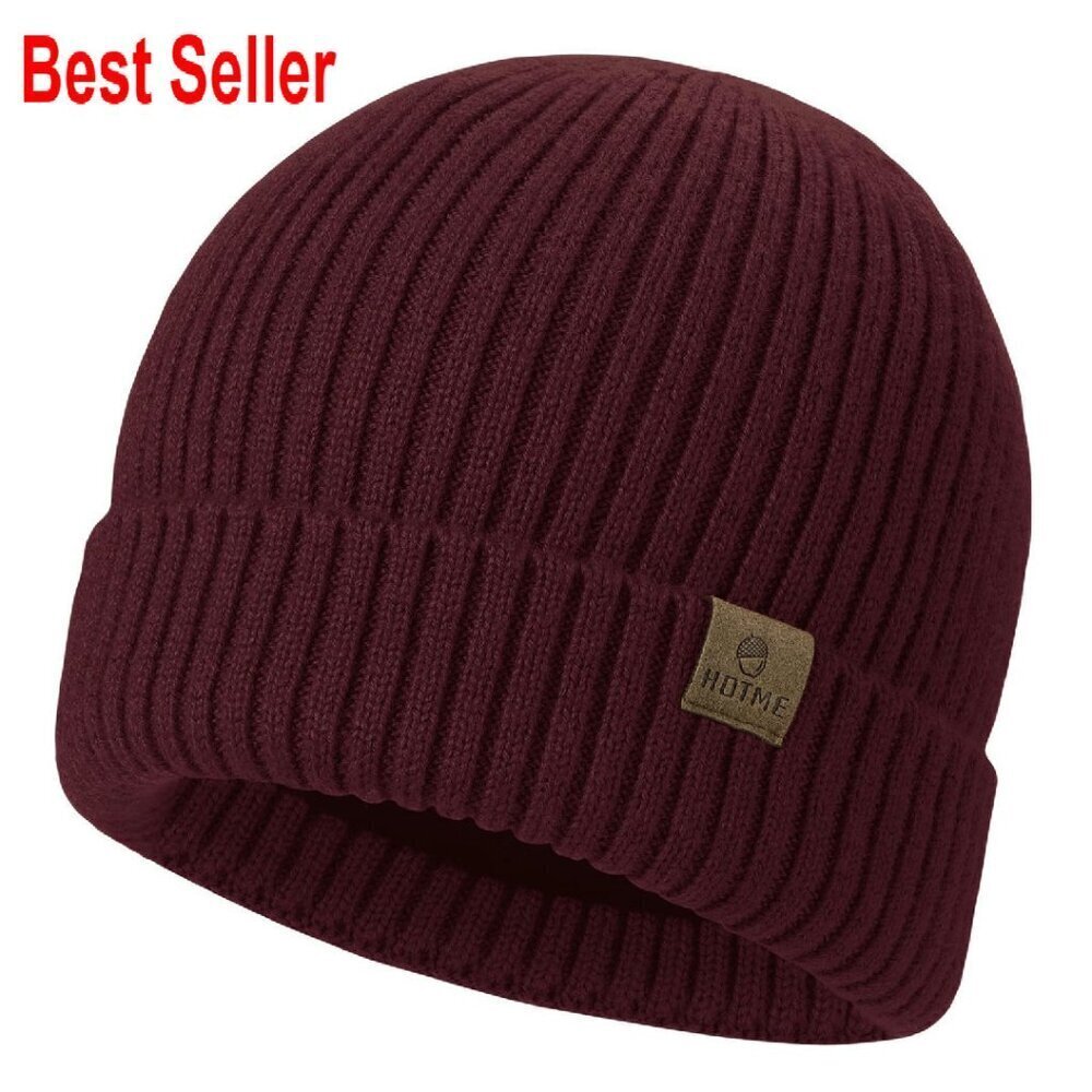 Oversized Fleece Lined Merino Wool Beanie Hat Stretchy Winter Skull Cap